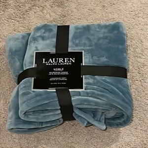 Ralph Lauren Micromink Throw Blanket 50”x70” light blue new